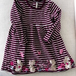 Jojo Maman Bebe Striped Dress with Mouse Embroidery